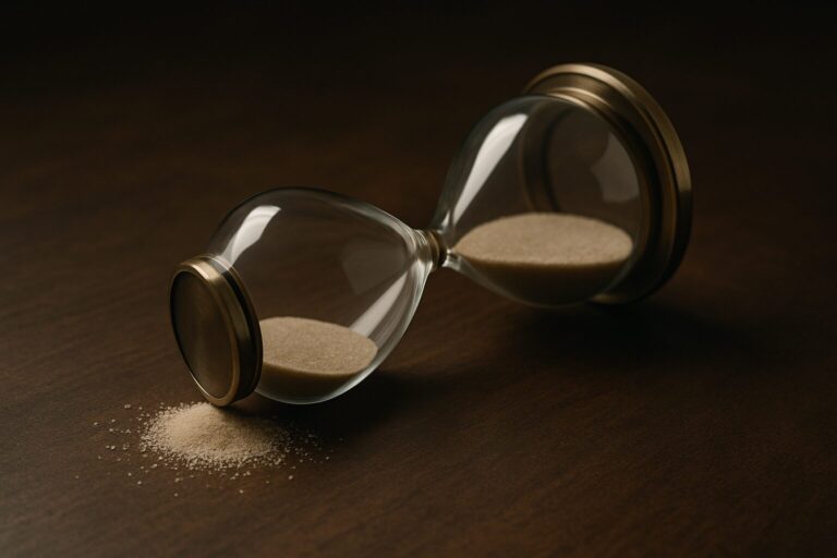 Hourglass on its side with some sand falling out representing unfinished business with the Zeigarnik Effect.