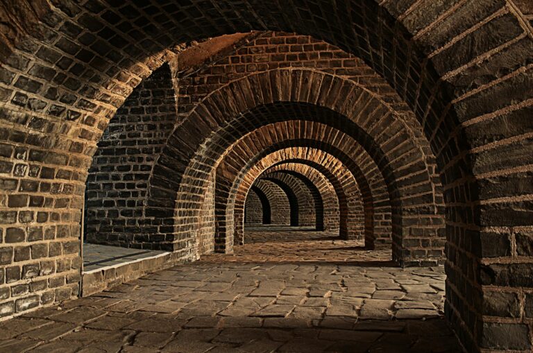 Explore the timeless beauty of a stone archway in a historic cellar, showcasing intricate architecture.